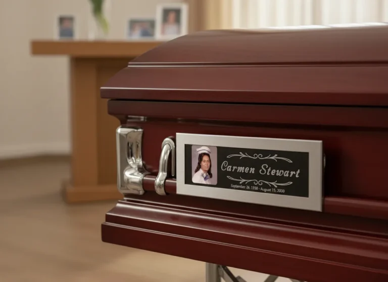 Casket nameplate made of metal honoring your loved one