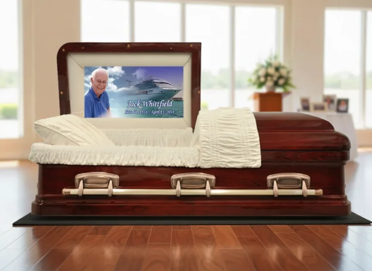 Casket Photo Panel & Large Print at a memorial service